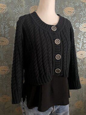 Vintage Burberry London Navy Cotton Cardigan Made in Italy Size Small